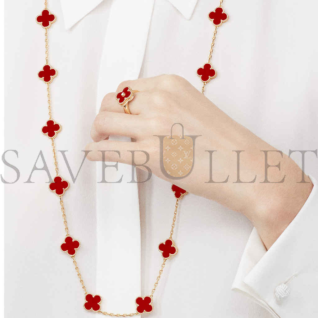 VAN CLEEF ARPELS VINTAGE ALHAMBRA LONG NECKLACE, 20 MOTIFS - YELLOW GOLD, CARNELIAN  VCARD39800